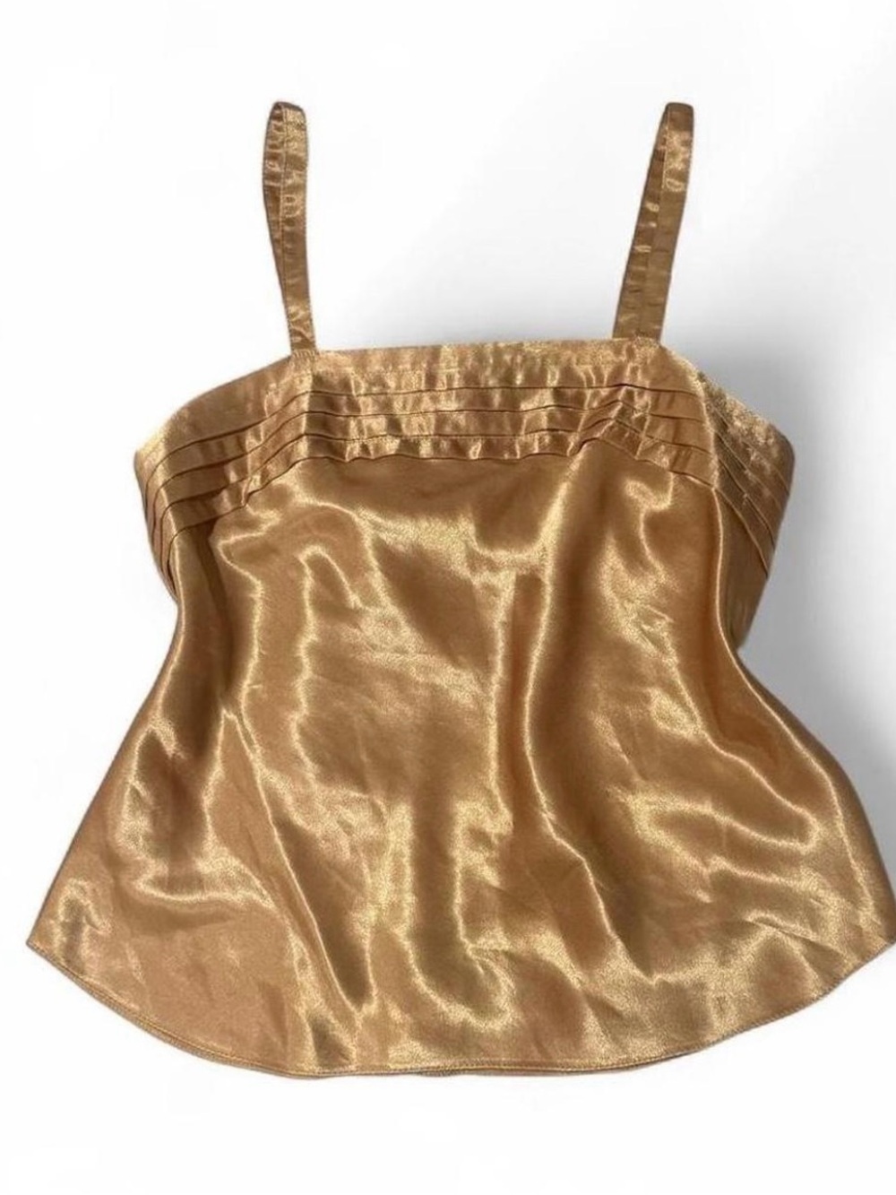 Satin Gold Camisole with Pleated Yoke